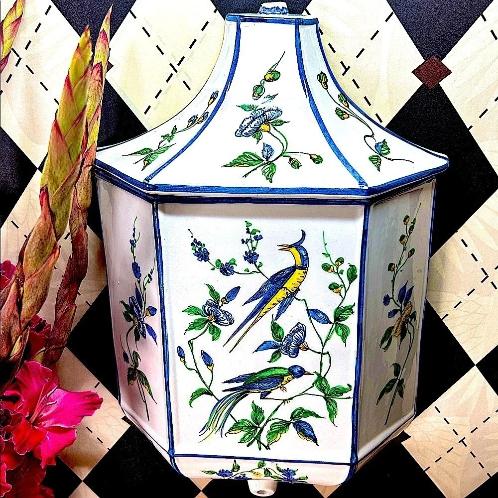 Chinoiserie 15" Wall‎ Pocket Ceramic Phoenix & Birds & Florals Hand-Painted VTG - Picture 4 of 16